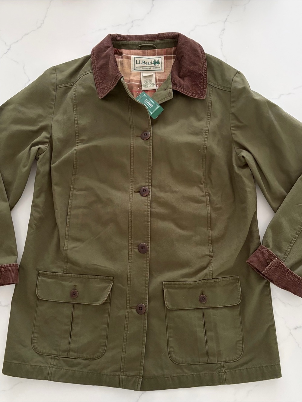 LL Bean M Women's Adirondack Barn Coat, Flannel-Lined Olive Green NWT Price Firm - Picture 3 of 16